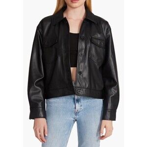 STEVE MADDEN Faux Leather Jacket Shirt Shacket Black Pockets Women Small